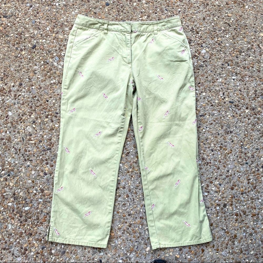 J. Crew Favorite Fit Green Wide Leg Pink Lizard Capris Size 6